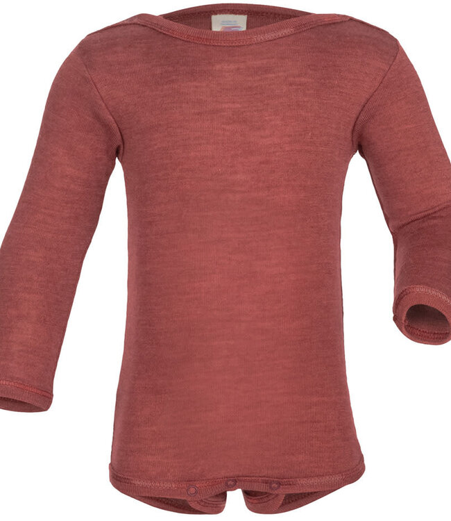 ENGEL baby romper wol zijde met LANGE MOUW effen KOPER