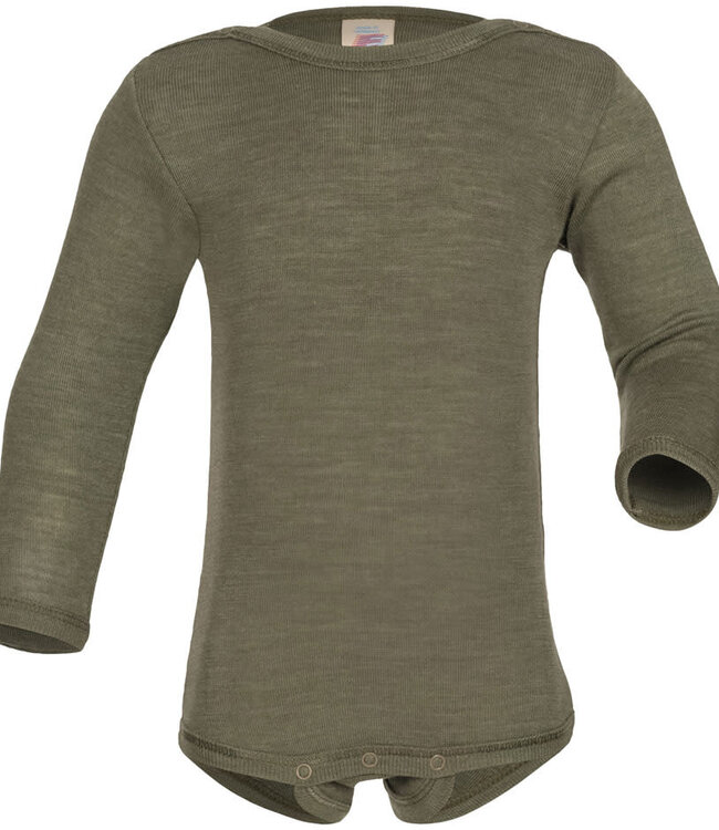 ENGEL baby romper wol zijde met LANGE MOUW effen OLIJF