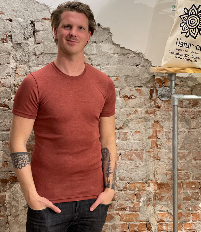 ENGEL Wol zijde shirt korte mouw heren wollen ondergoed KOPER