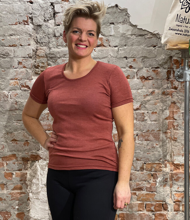 ENGEL Wol zijde shirt korte mouw dames KOPER