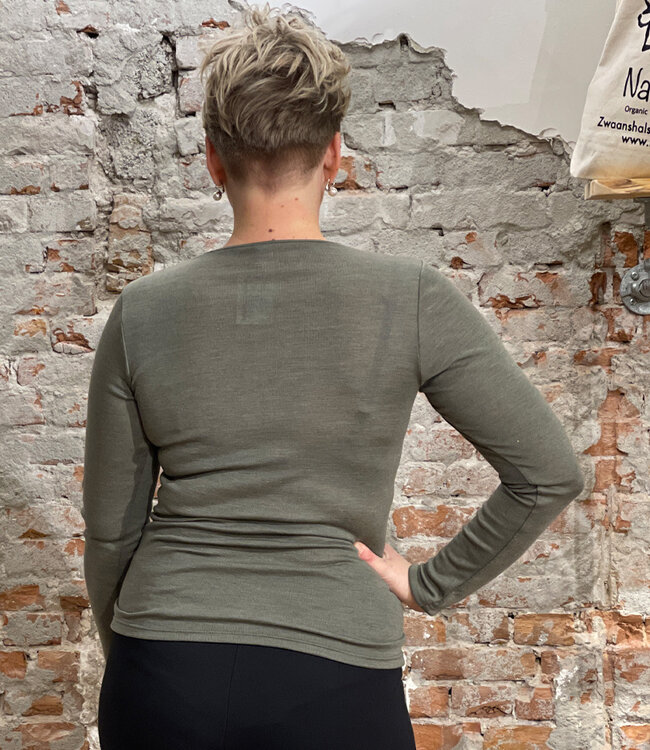 ENGEL Wol zijde longsleeve dames wollen ondergoed OLIJF