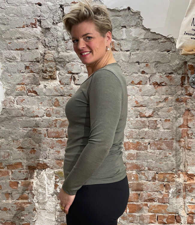 ENGEL Wol zijde longsleeve dames wollen ondergoed OLIJF