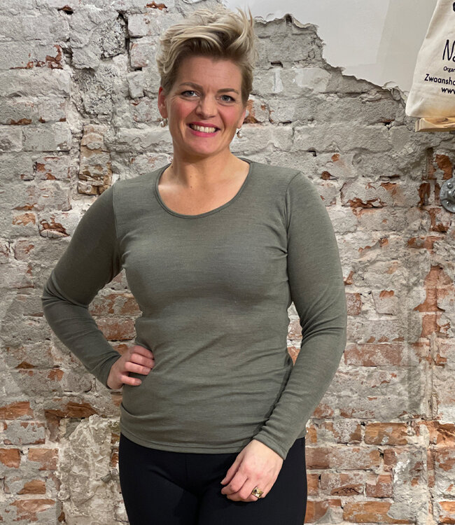 ENGEL Wol zijde longsleeve dames wollen ondergoed OLIJF