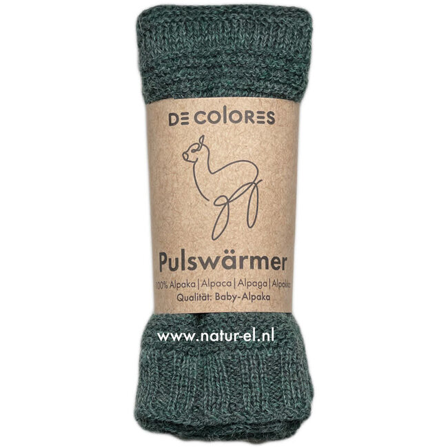 Wollen Polswarmers 100% baby alpaca  GRIJS GROEN 65 - 20 cm