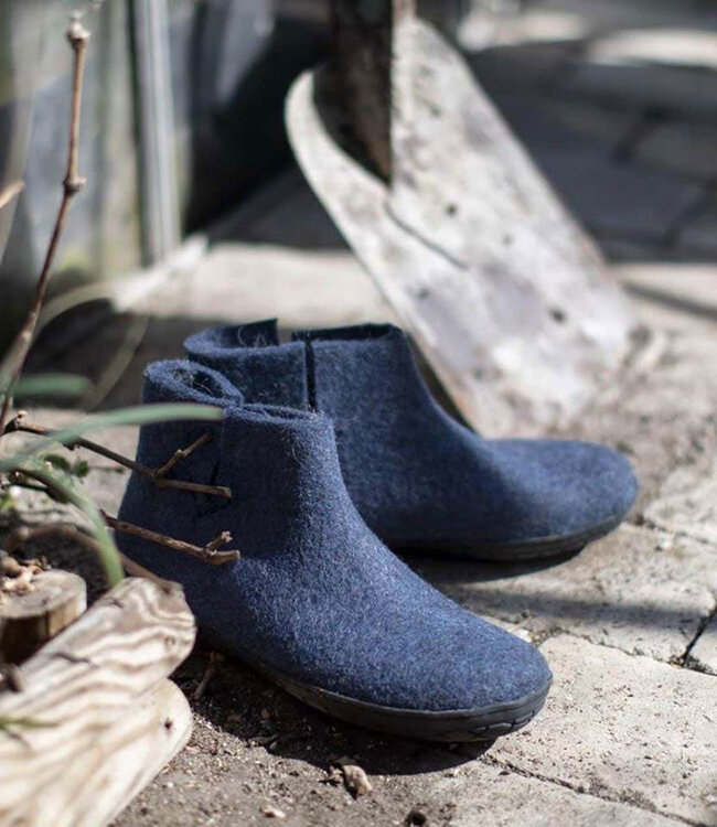 GLERUPS wollen sloffen pantoffels Laarsje DENIM RUBBER BLACK