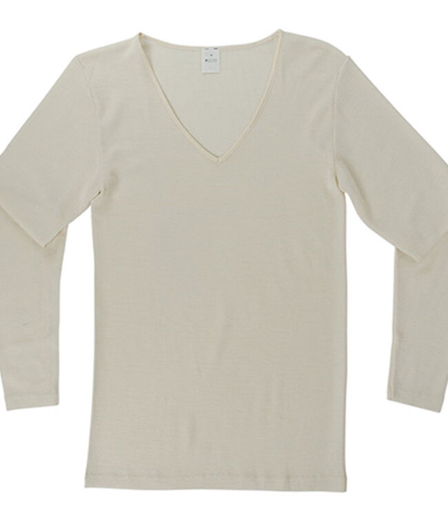HOCOSA longsleeve wol zijde dames v-hals NATUREL