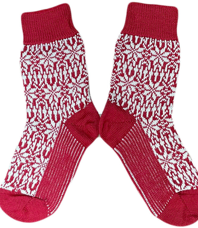 Hirsch Natur Noorse wollen sokken ROOD WIT 030 36