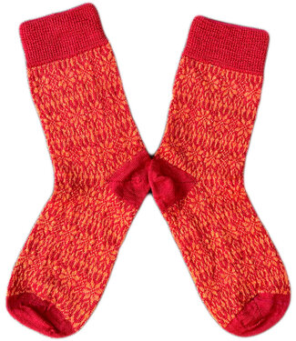 Hirsch Natur HIRSCH Dunne wollen sokken baby Noors 056 57 rood oranje