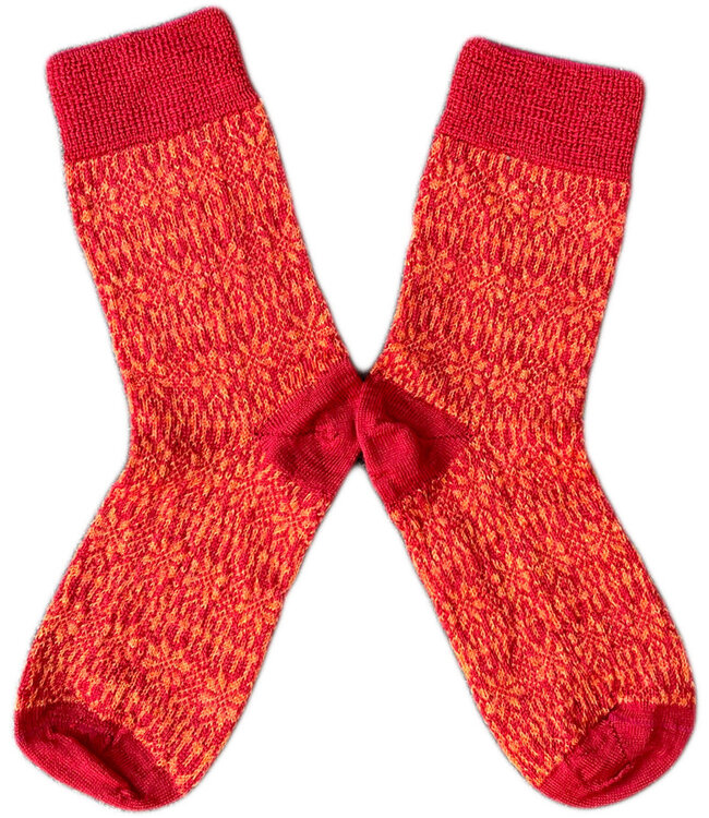 HIRSCH Dunne wollen sokken baby Noors 056 57 rood oranje