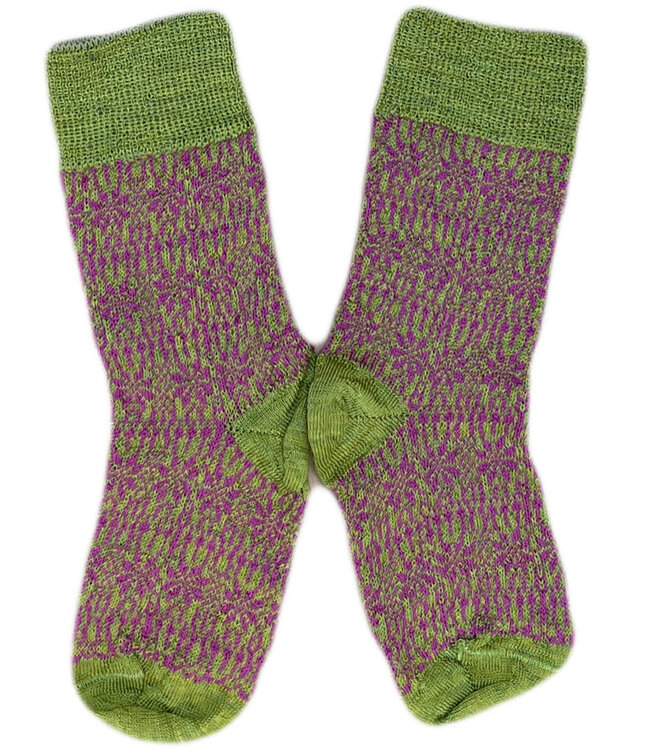 HIRSCH dunne wollen sokken KIND Noors 056 43 groen pink