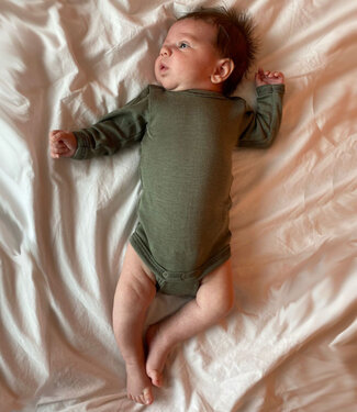 Engel ENGEL baby romper wol zijde met LANGE MOUW effen OLIJF