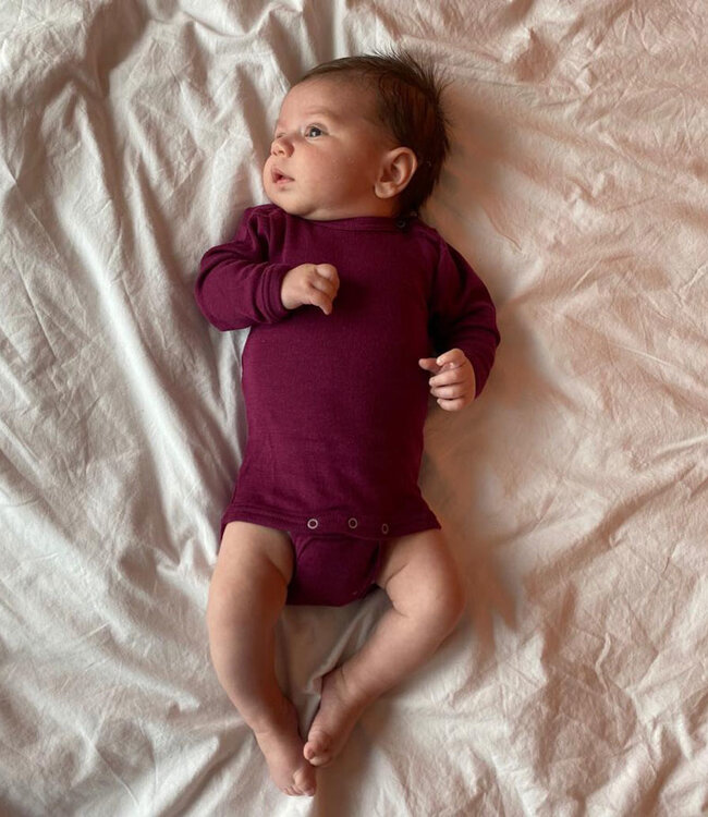 ENGEL baby romper wol zijde met LANGE MOUW effen ORCHIDEE