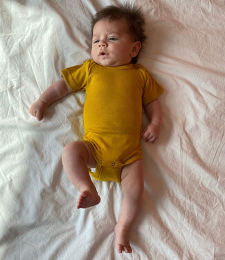 Engel ENGEL wol zijde BABY romper KORTE MOUW effen SAFFRAAN