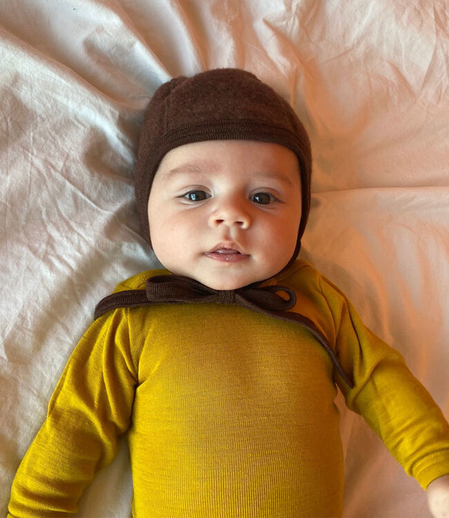 ENGEL baby romper wol zijde met LANGE MOUW effen SAFFRAAN