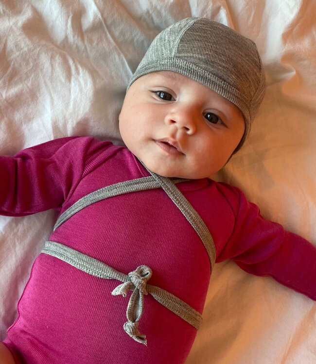 ENGEL baby romper wol zijde met LANGE MOUW effen FRAMBOOS