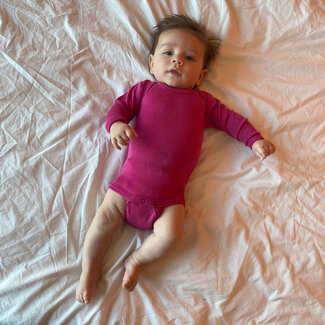 Engel ENGEL baby romper wol zijde met LANGE MOUW effen FRAMBOOS