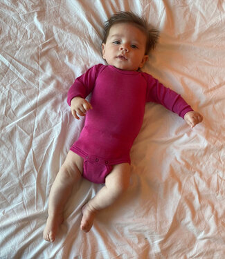 Engel ENGEL baby romper wol zijde met LANGE MOUW effen FRAMBOOS