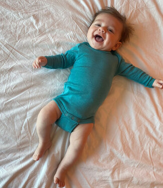 Engel ENGEL baby romper wol zijde met LANGE MOUW effen IJSVOGEL