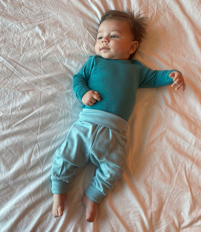 ENGEL baby romper wol zijde met LANGE MOUW effen IJSVOGEL