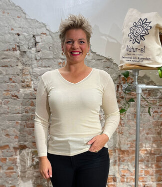 Hocosa HOCOSA longsleeve wol zijde dames v-hals NATUREL