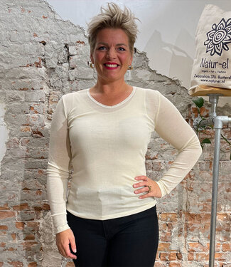 Living Crafts Living Crafts wol zijde longsleeve V-HALS dames NATUREL