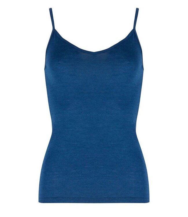 HOCOSA hemd wol zijde v-hals en spaghettibandjes BLAUW