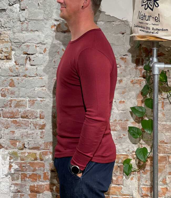 Hocosa longsleeve van biologische wol zijde heren BORDEAUX
