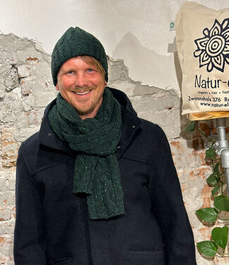 Fisherman out of Ireland Wollen shawl met kabelpatroon BOTTLE GREEN unisex FISHERMAN
