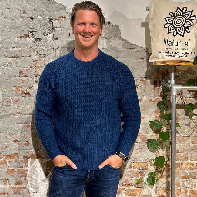 FISHERMAN Wollen trui RUTGER PETROL van merino en cashmere Natur el Natur el