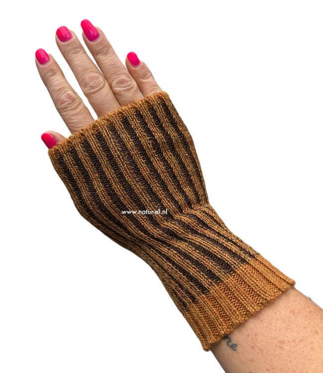 DE COLORES Polswarmers 100% baby alpaca TWO TONE MOSTERD 22