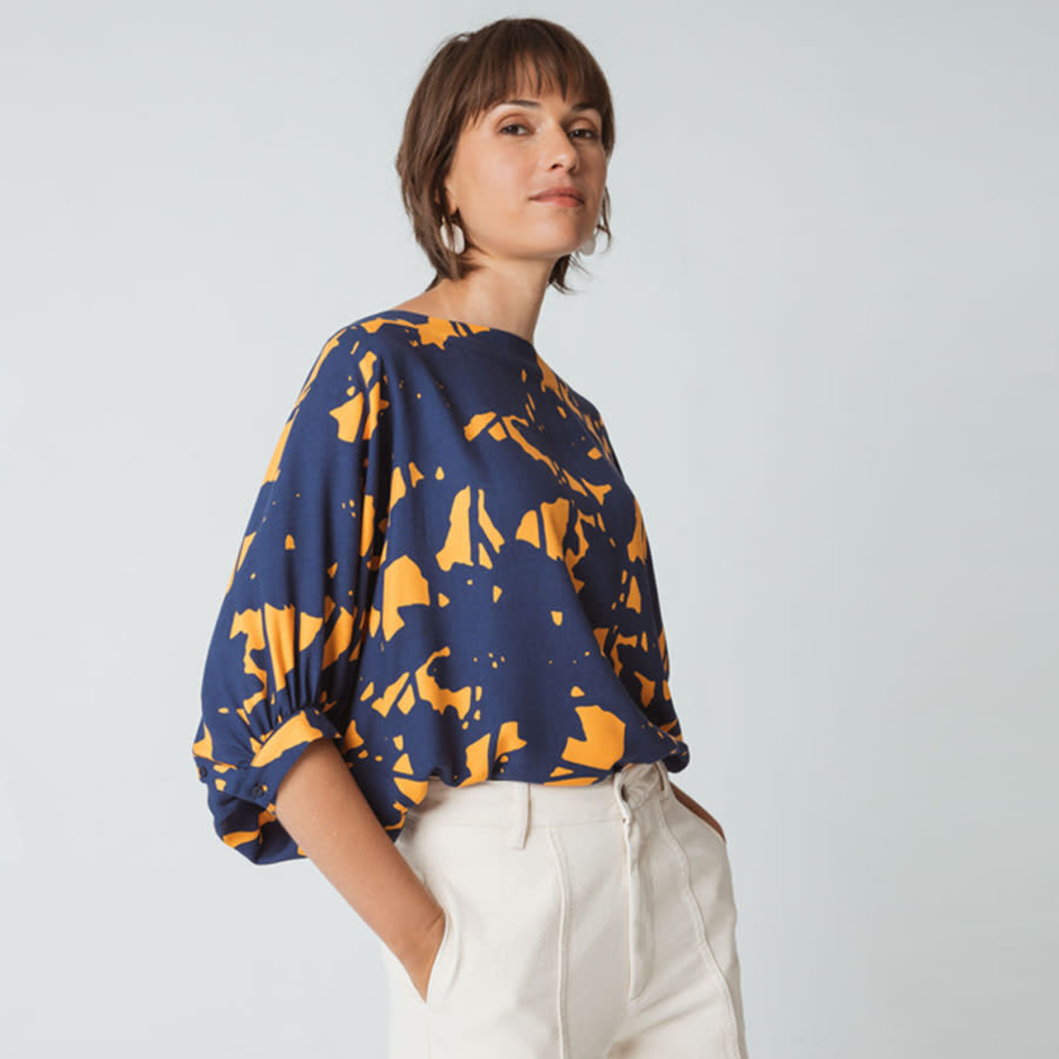 SKFK blouse LENORE met print en ballonmouw ORANGE KOMOREBI | Natur-el -  Natur-el