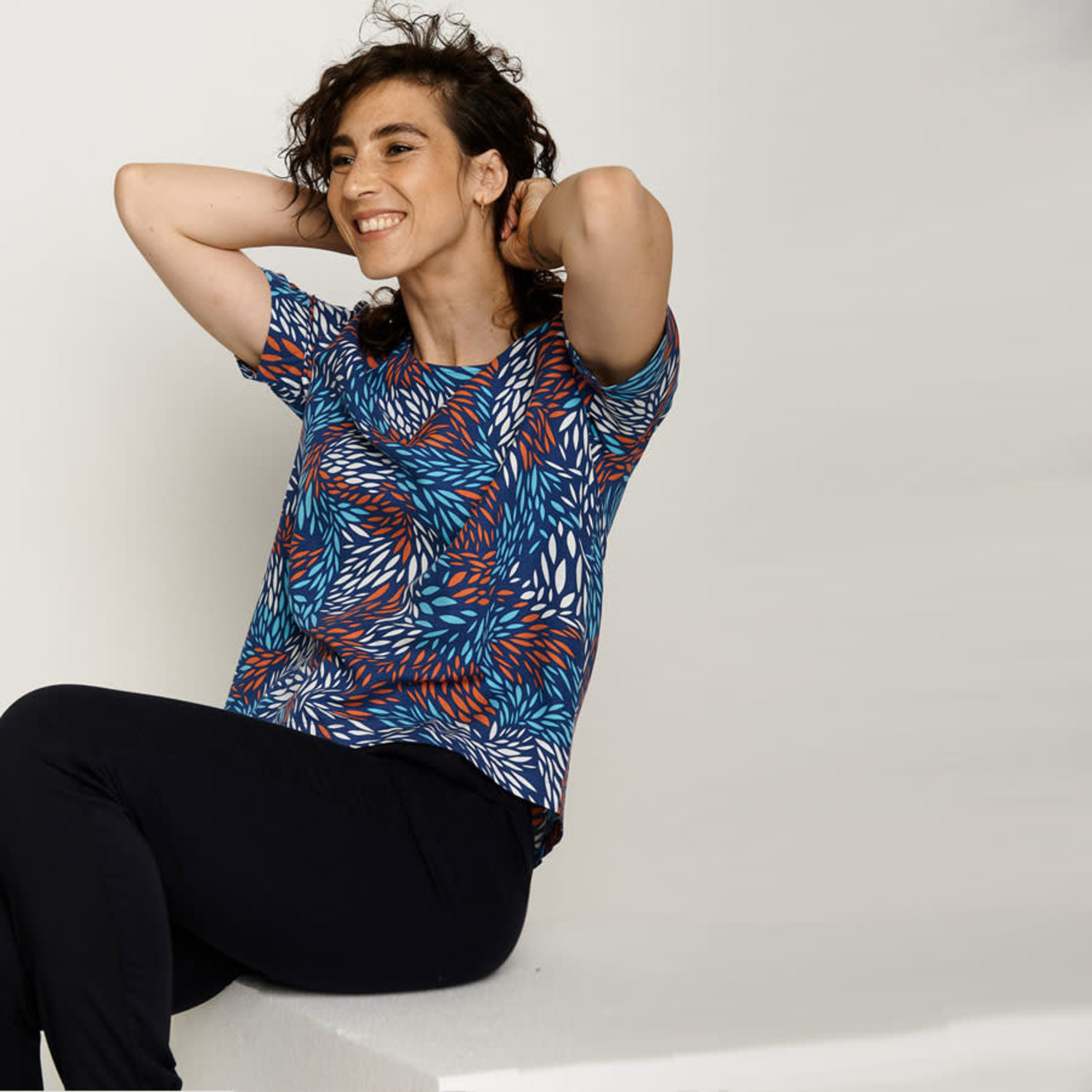 GREENBOMB blouse shirt SPARKLING LEAVES print van tencel - Natur-el