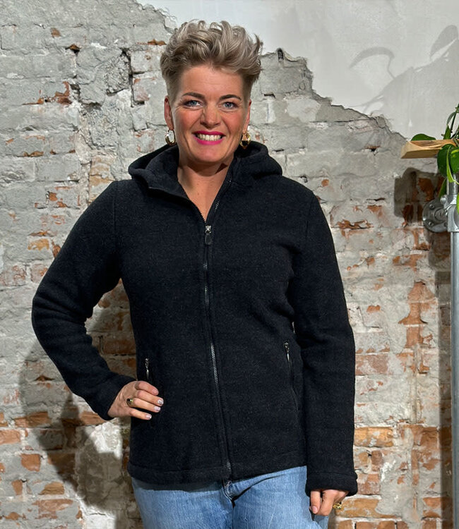 ENGEL wollen Jas vest MET CAPUCHON dames wolfleece ZWART