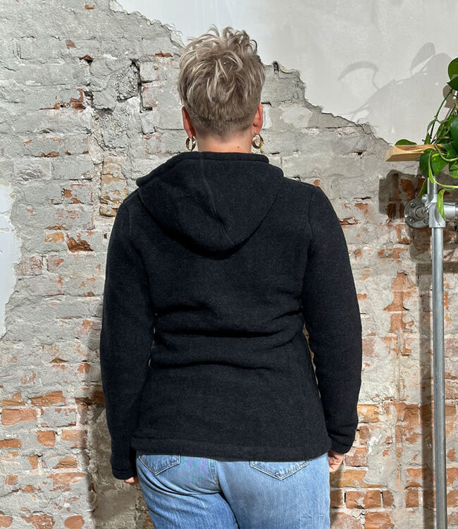 ENGEL wollen Jas vest MET CAPUCHON dames wolfleece ZWART