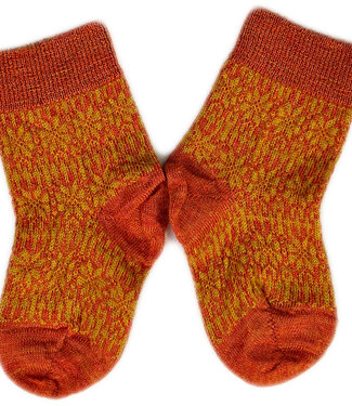 Hirsch Natur HIRSCH Dunne wollen sokken baby Noors 056 85 Curry oranje