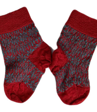 Hirsch Natur HIRSCH Dunne wollen sokken baby Noors 056 22 rood petrol