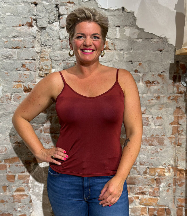 ALKENA zijden hemd 100% zijde V-HALS ROOD