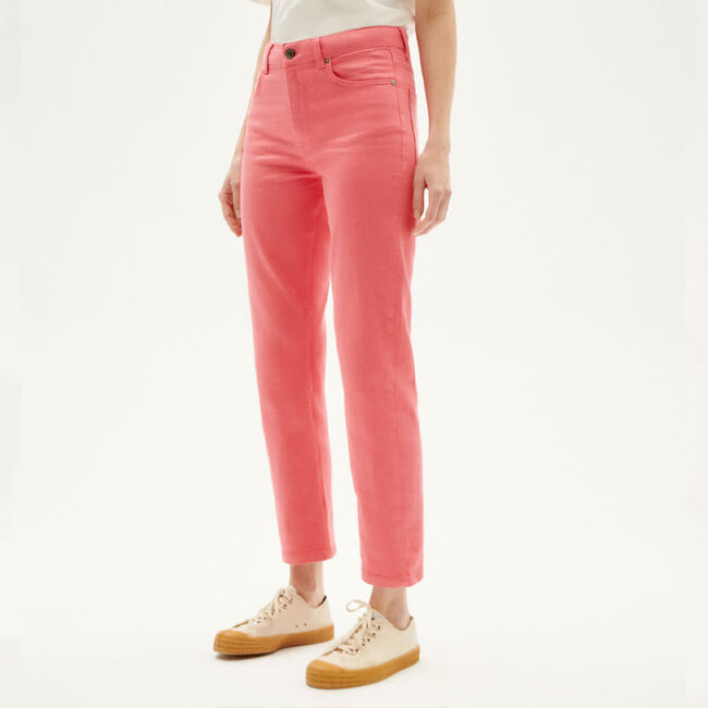 THINKING MU high waist broek NELE SUGAR PINK van biologisch katoen