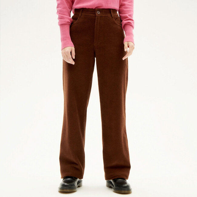 THINKING MU wijde corduroy broek THERESA CHOCOLATE