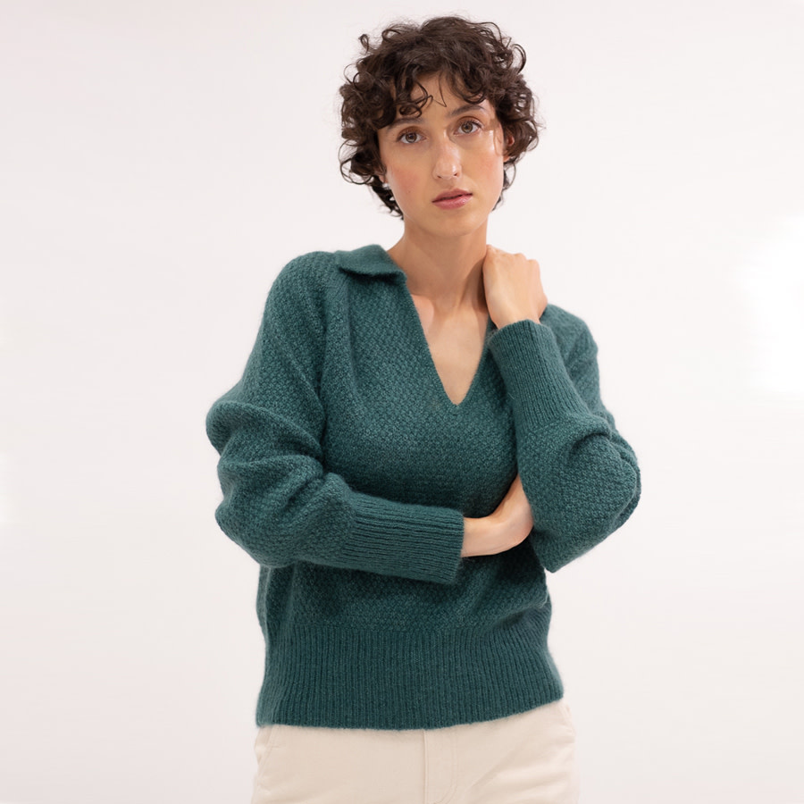 EKYOG v hals trui MODESTIE FORET van zijde mohair en wol Natur el Natur el