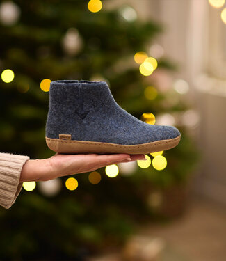 Glerups Glerups wollen sloffen pantoffels LAARS DENIM leren zool