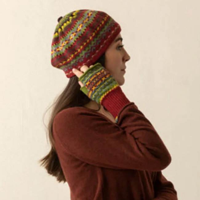 ERIBÉ merino wollen BARET 100% wol fairisle MOSS LOCK