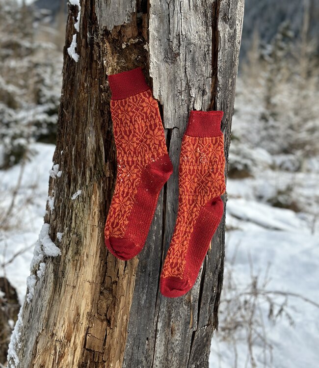 Hirsch Natur Noorse wollen sokken ROOD ORANJE 030 57