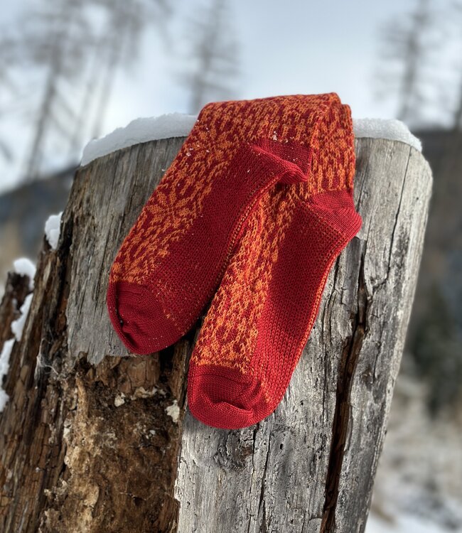 Hirsch Natur Noorse wollen sokken ROOD ORANJE 030 57