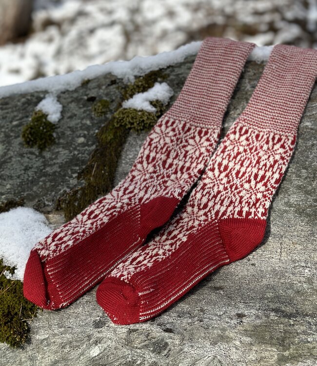 HIRSCH NATUR wollen Noorse KNIEKOUSEN rood wit 430 36