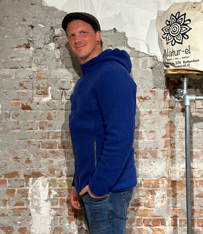 ENGEL Wollen jas vest heren met CAPUCHON wolfleece KOBALT