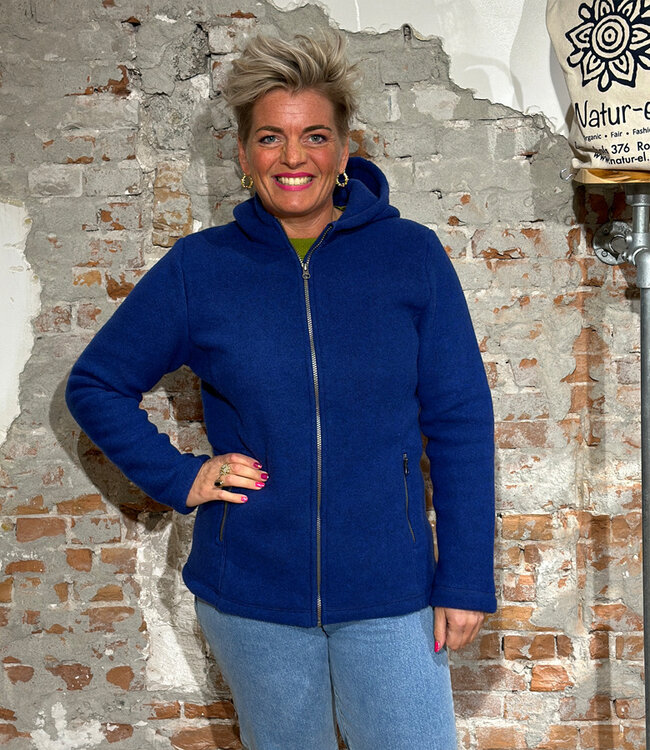 ENGEL wollen DAMES vest MET CAPUCHON wolfleece KOBALT