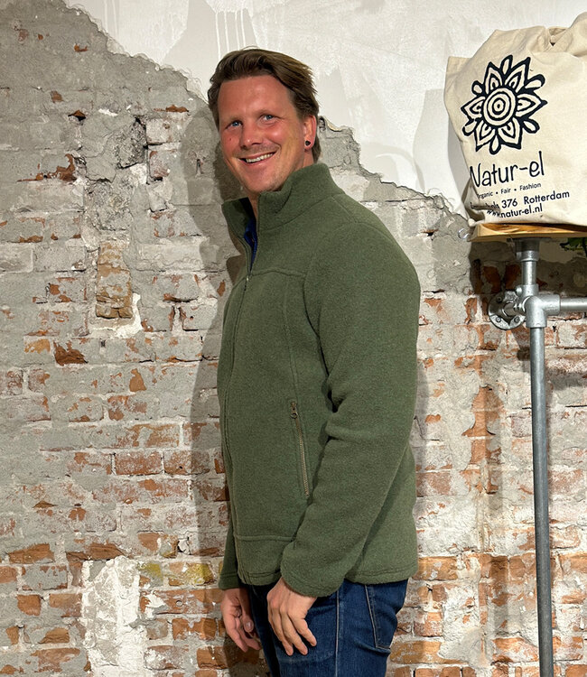 ENGEL Wollen jas vest heren van wolfleece biologische wol BOSGROEN