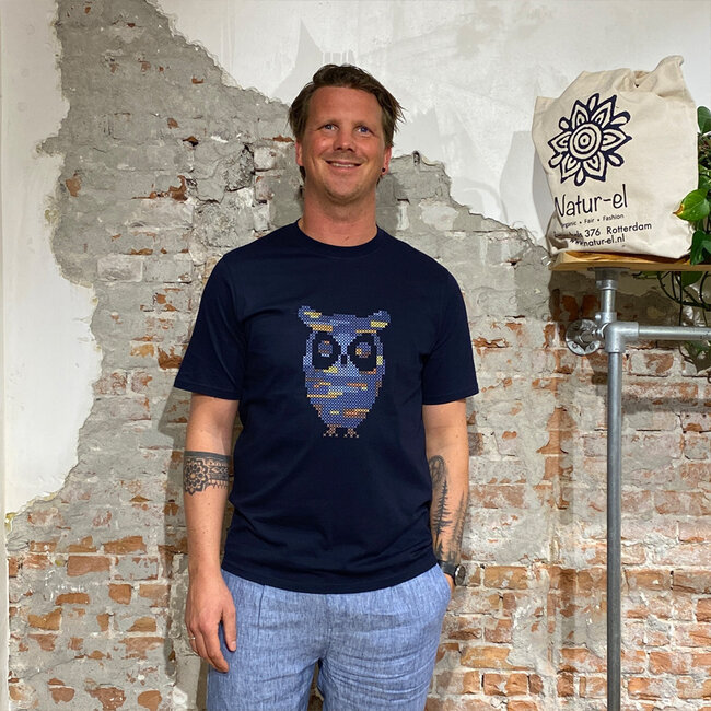 T-shirt met print RIK BIG OWL NIGHT biologisch katoen KCA
