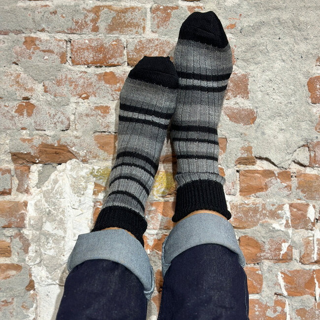 HIRSCH wollen sokken GESTREEPT grijs tinten 067 12